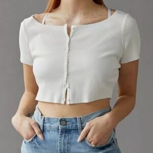 uo bdg roxy 90s y2k grunge boho cottage rib knit button crop indie urban tee top